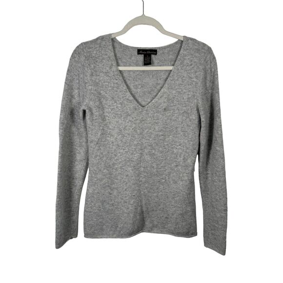 Marisa Christina Grey V-Neck Angora Rabbit Wool Blend Sweater Cozy Womens Small - Picture 1 of 5